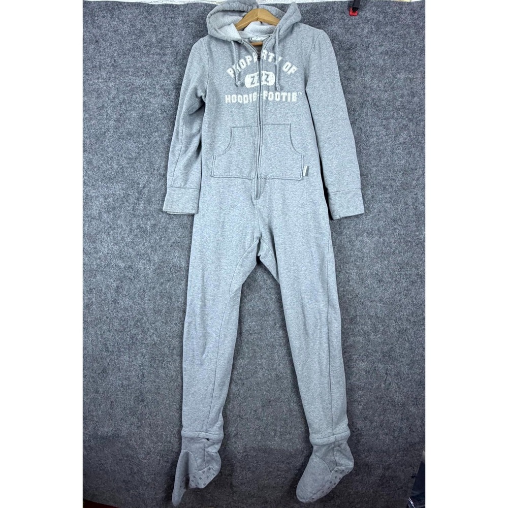 Hoodie Footie by Pajamagram One Piece Womens XS Heather Gray Fleece Lined Logo